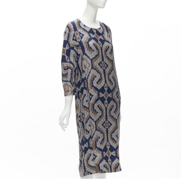 By malene Birger modest long sleeved Blue and Brown Patterned midi NWT Dress - Picture 3 of 4